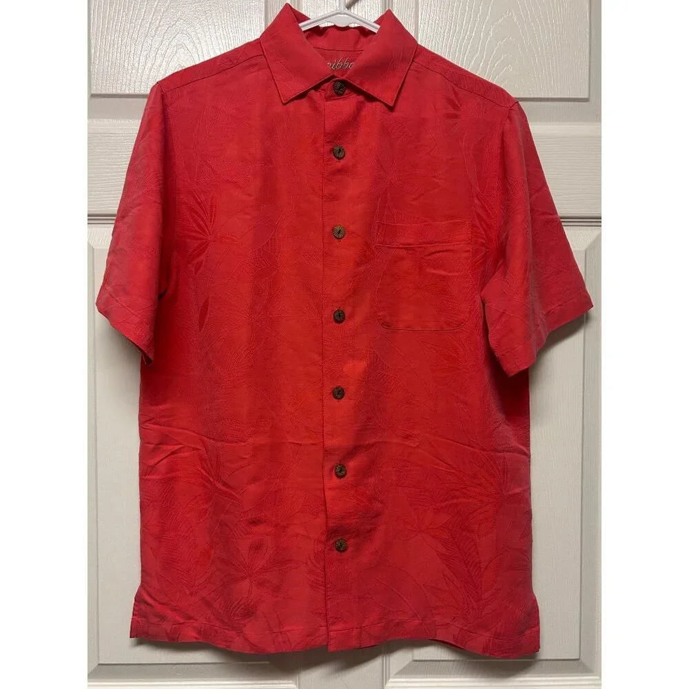 Caribbean Men's Coral Short Sleeve Jacquard Shirt Small Beach Cruise Tropical - Picture 1 of 7